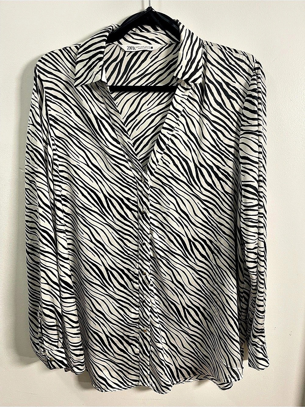 Zara Zebra Print Gold Button Blouse Medium